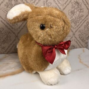 Vintage 80s Chosun 9in Rabbit Plush Brown Ribbon Fluffy Nostalgic Throwback Toys